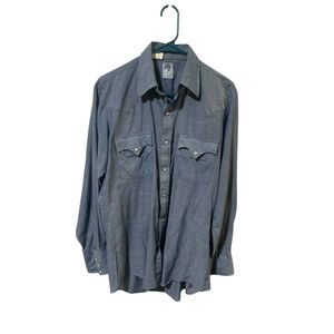 Vintage Silver Canton Pearl Snap Long Sleeve Shirt Size Medium-Large- See Measur